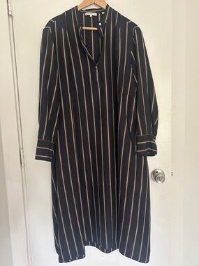 Vince Silk Navy Stripe Shirt Dress